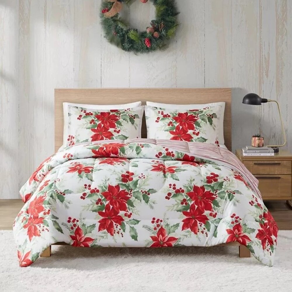 New Design Lab Poinsettias 3-Pc. Comforter Sets - Red Size King